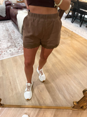 Willow Lace Trimmed Lounge Shorts - Brown