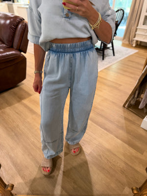 Jack Elastic Waist Washed Denim Pants