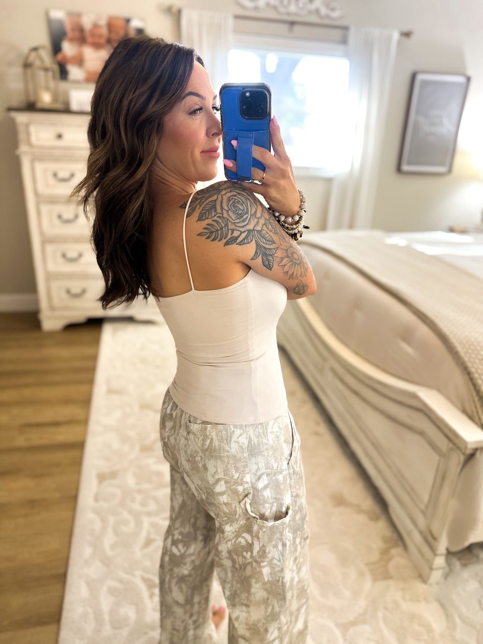 On My Terms Elastic Strap Tank - Beige