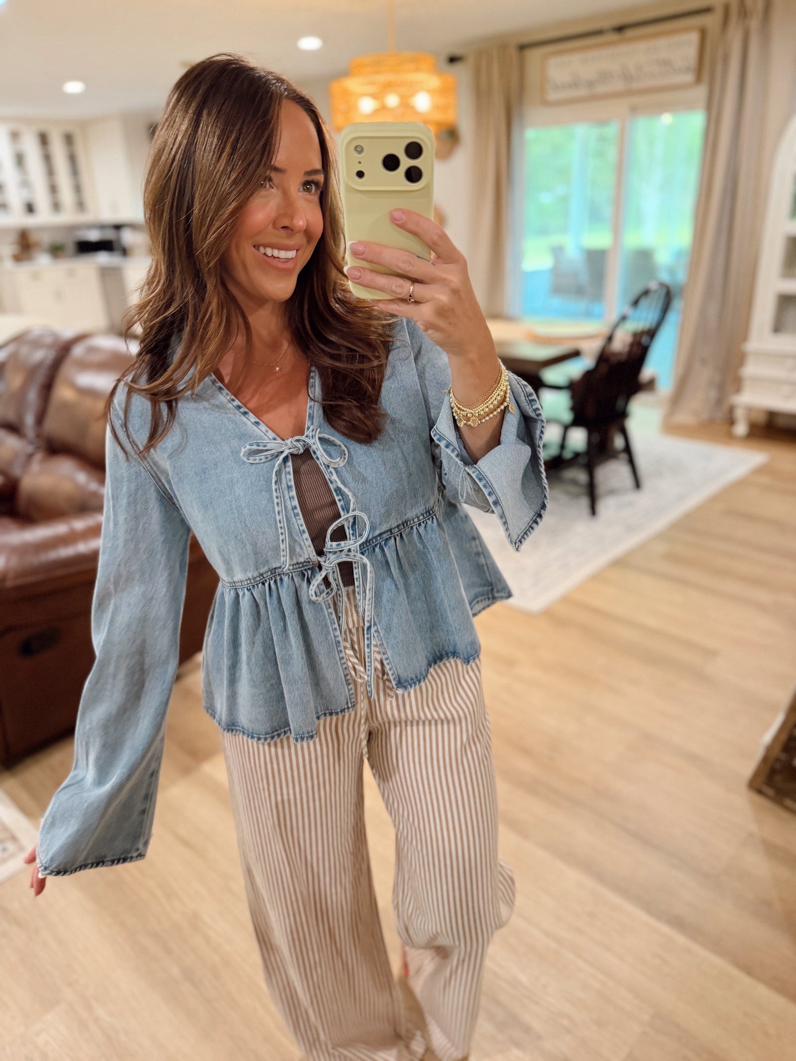 Lauren Denim Tie Front Blouse