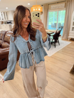 Lauren Denim Tie Front Blouse