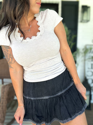 Nora Lace Trim Skort - Black