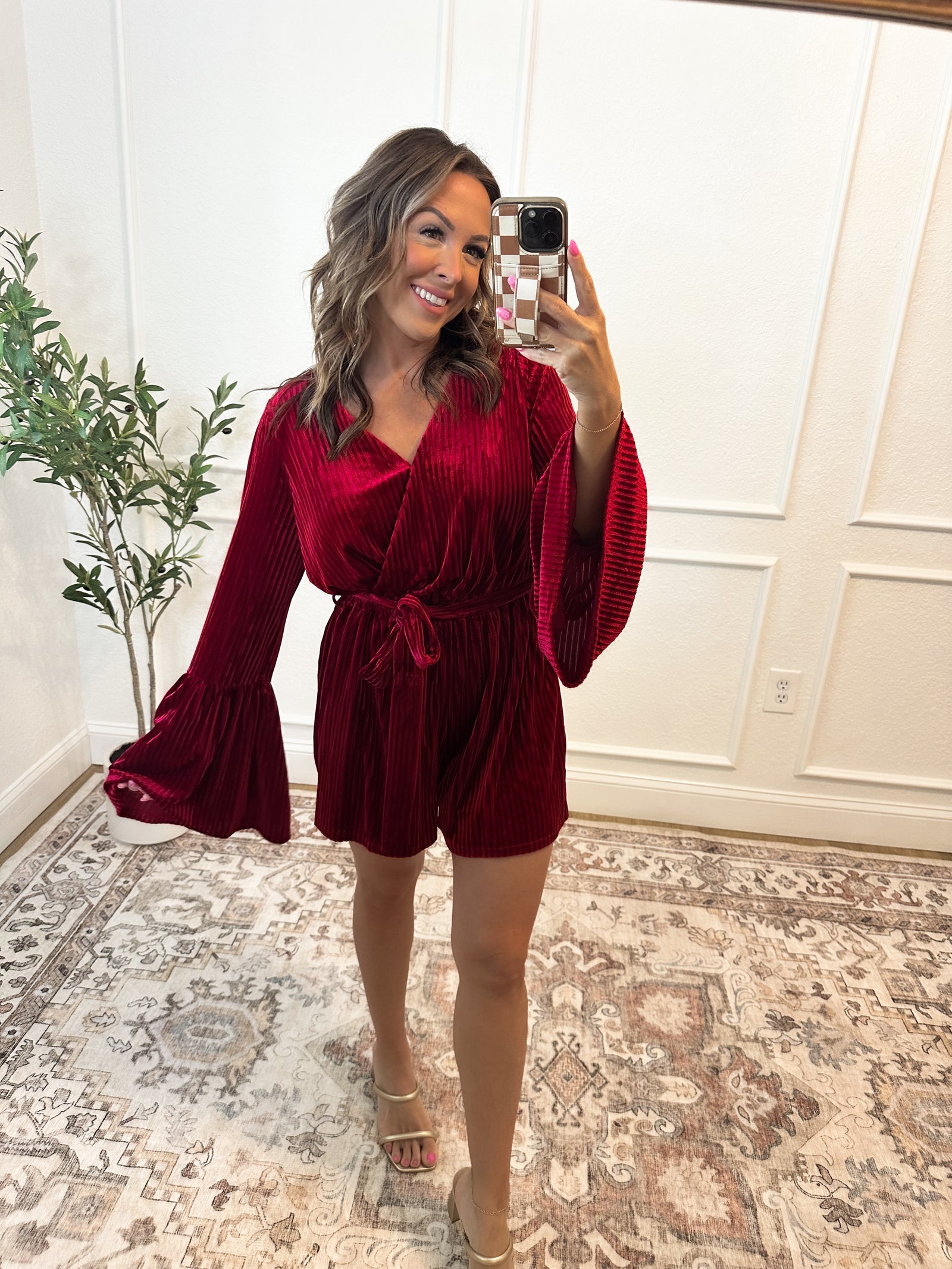 Life Of The Party Velvet Romper - Wine