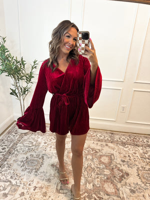 Life Of The Party Velvet Romper - Wine