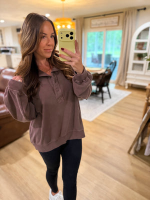 Leo Stone Washed Button Up Pullover - Brown