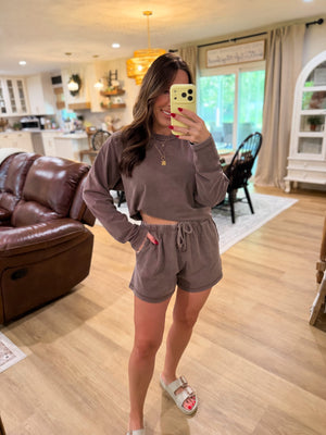Sloane Acid Washed Long Sleeve Top - Brown