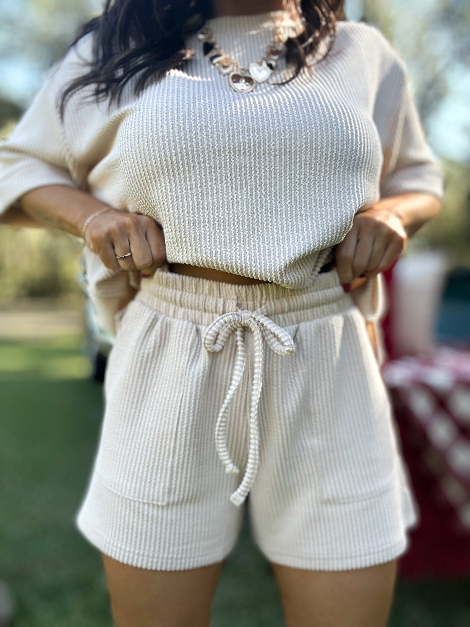 DOORBUSTER - Ali Ribbed Shorts - Sand Beige