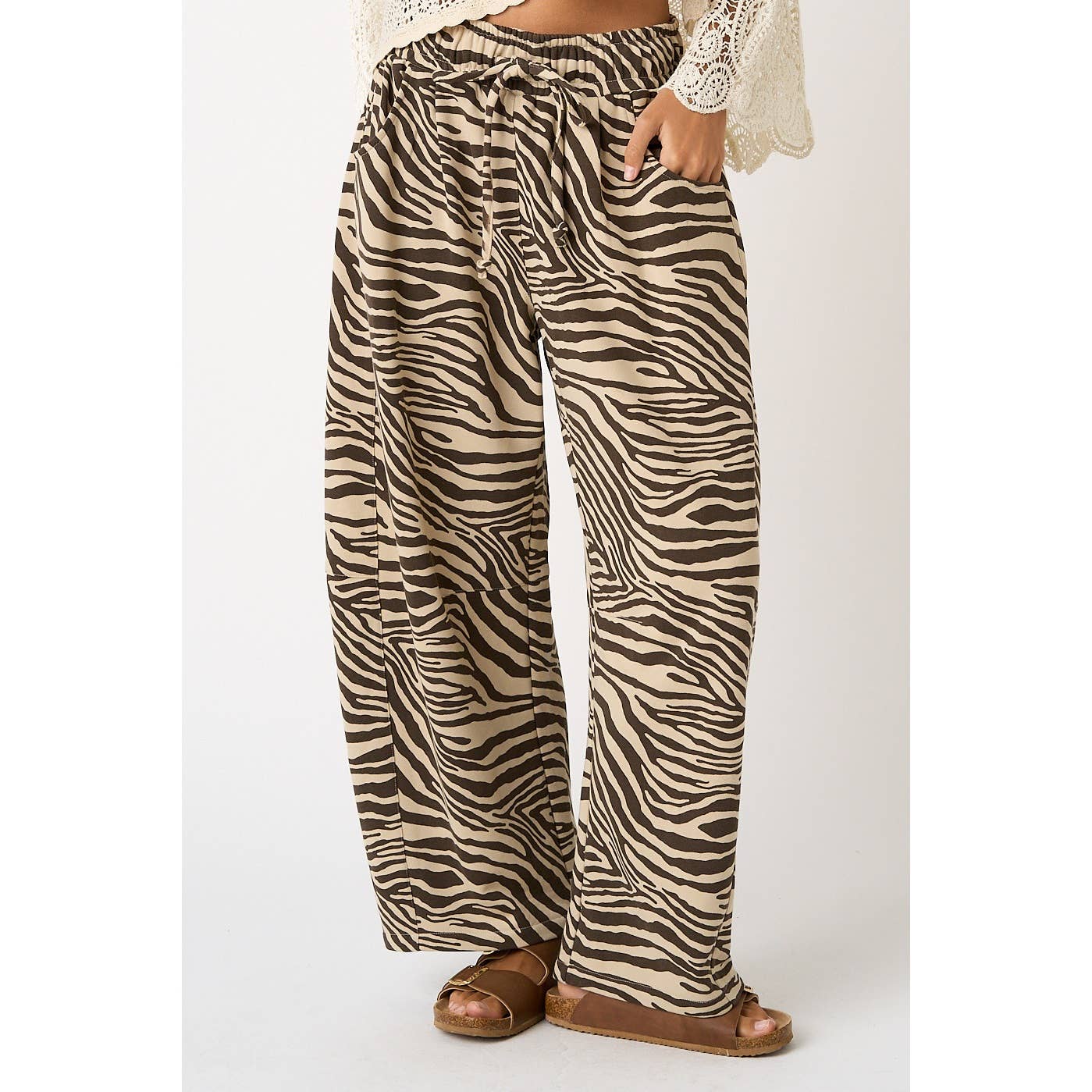Zena Zebra Print Barrel Leg Bottoms