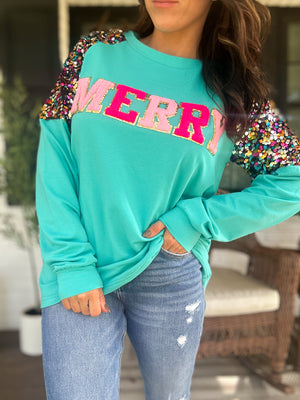 Merry Confetti Sequin Sweater Top