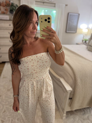 Cora Floral Print Strapless Jumpsuit - Pink