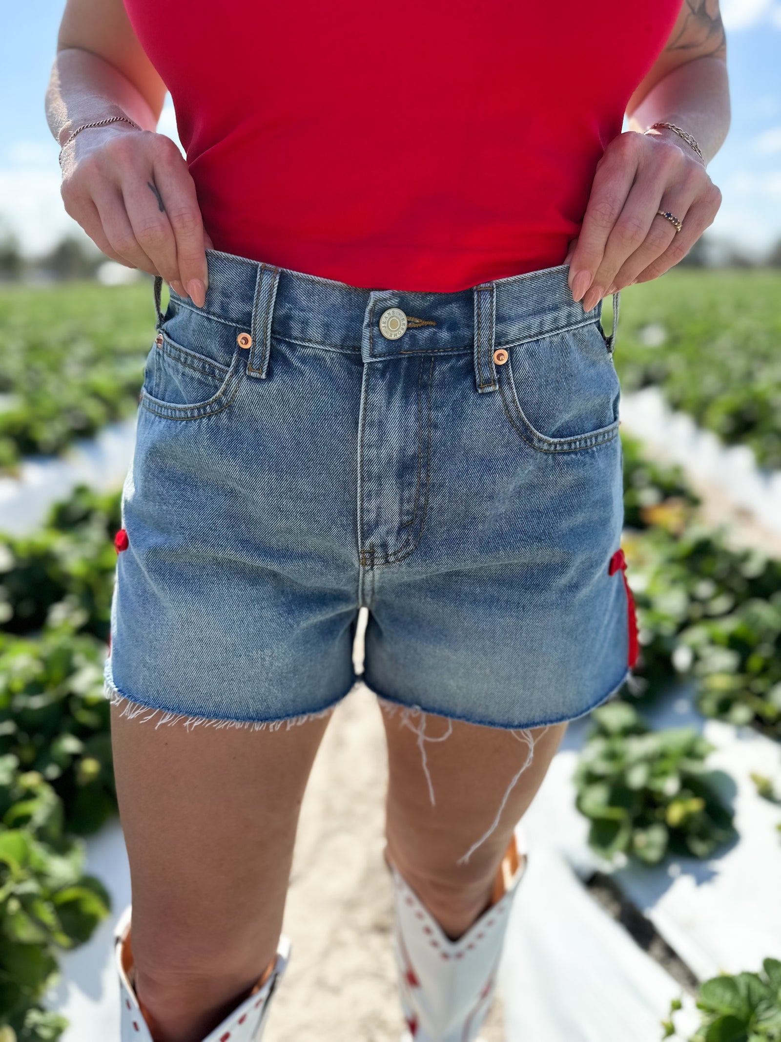 Mavis High Rise Side Ribbon Denim Shorts