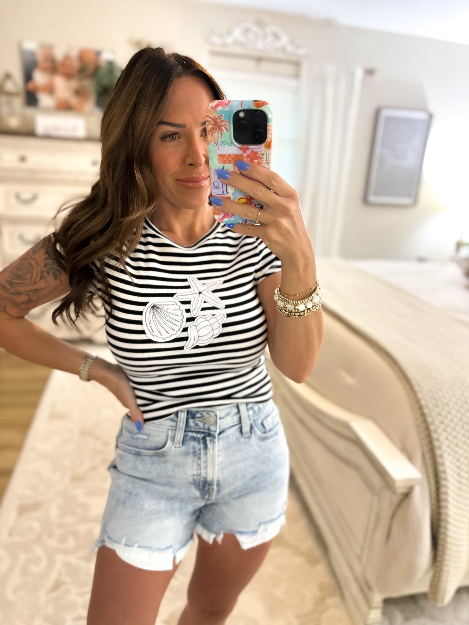 Suntan in The Sand Striped Top - Black