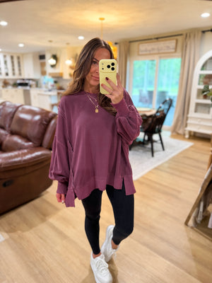 Jonnie Oversized Stone Washed Pullover - Cherry