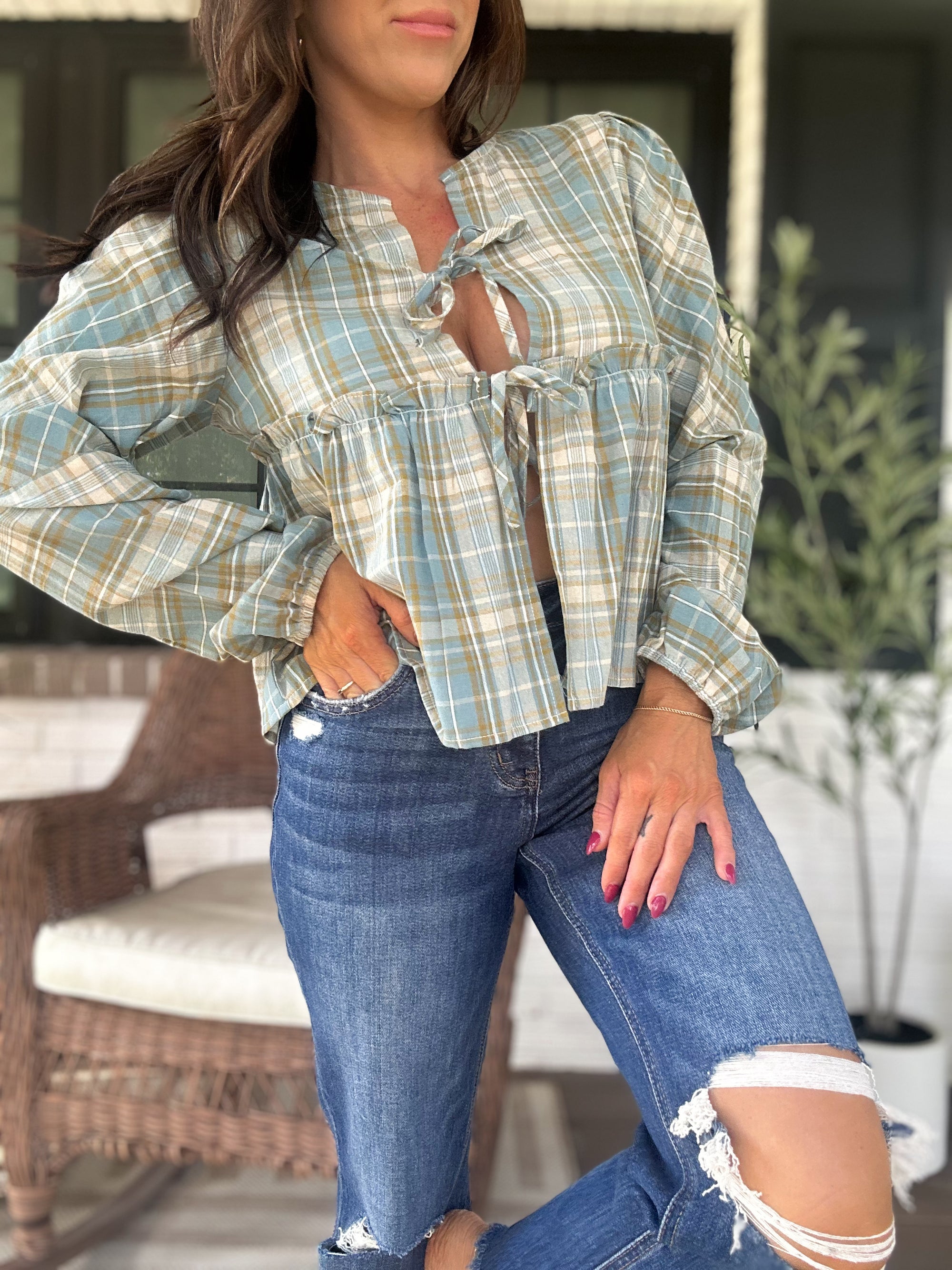 Phoebe Checkered Blouse - Denim