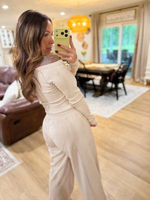 Skye Off Shoulder Ribbed Crop Top - Taupe