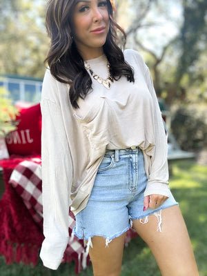 DOORBUSTER - Remi Ribbed Dolman Top - Ash Mocha