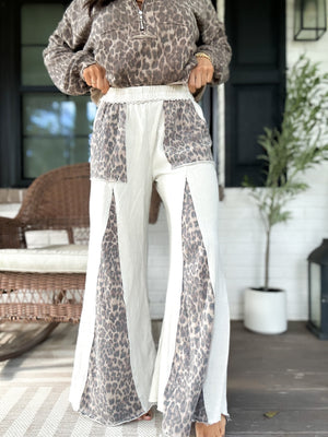 Lexi Mineral Washed Leopard Flare Pants - Ivory QUICK PREORDER