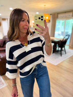 Brewer Wide Stripe Split Neck Slouchy Sweater