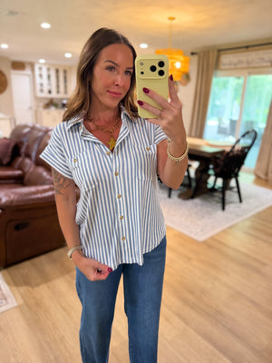 Evie Striped Short Sleeve Collared Top