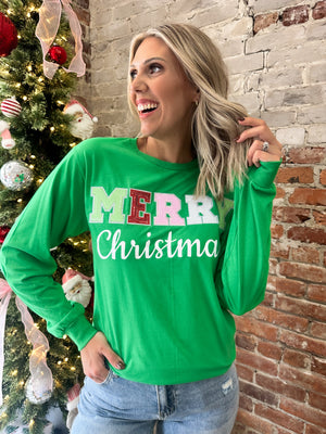Merry Christmas Sequin Embroidered Tee