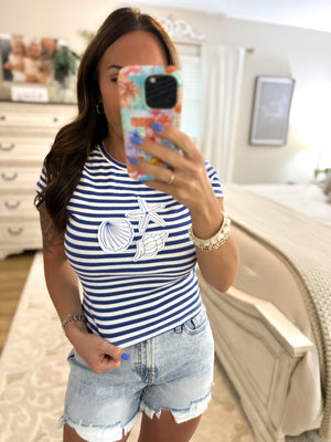 Suntan in The Sand Striped Top - Blue