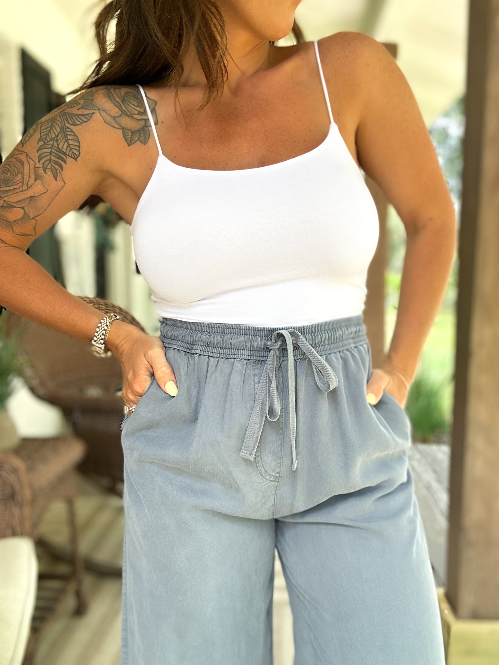 On My Terms Elastic Strap Tank - White