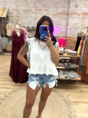 Mable Lace Trim Top - White