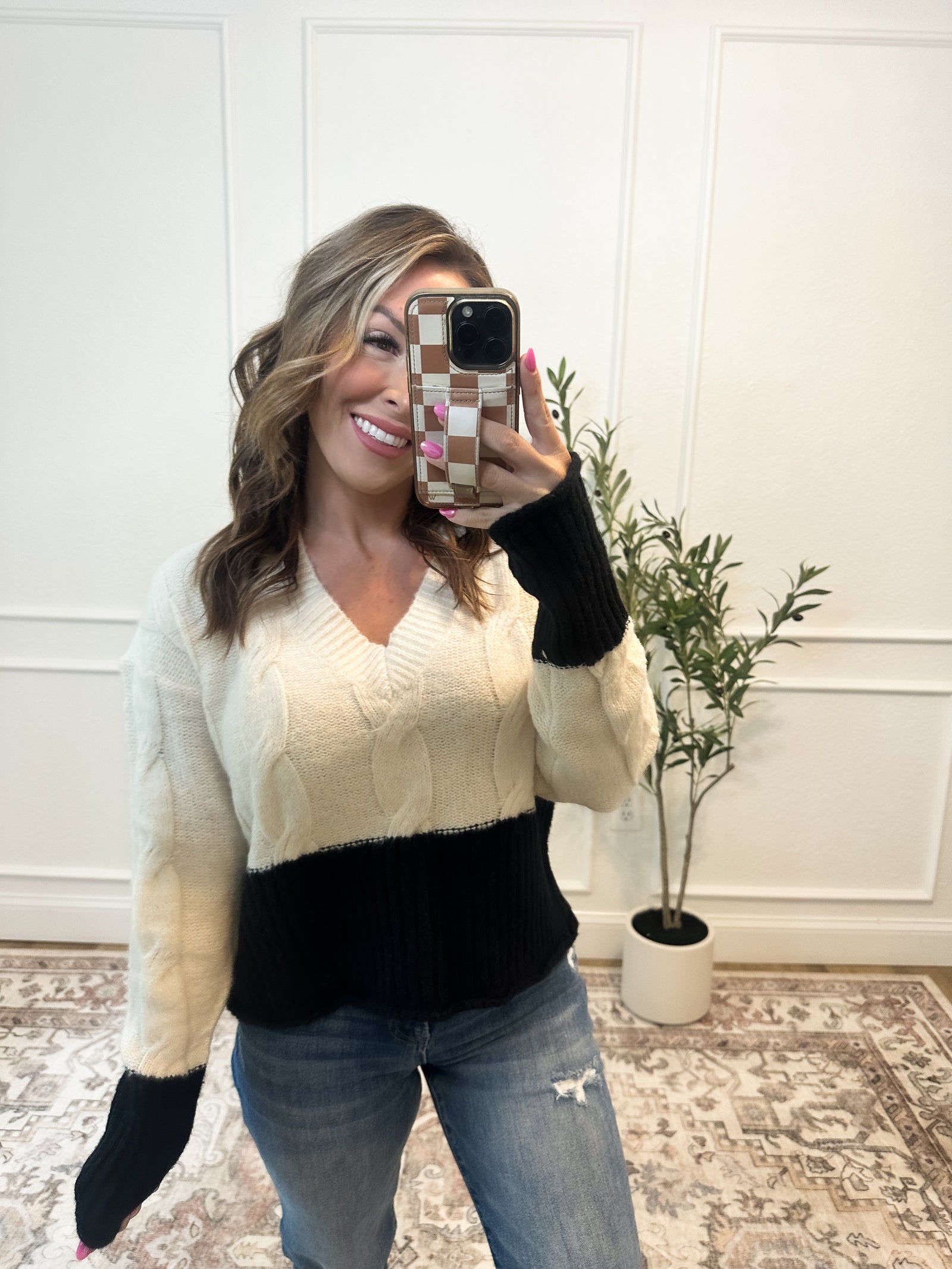 Made For More Cropped Sweater - Oat/Black