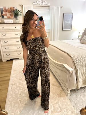 Cora Leopard Print Strapless Jumpsuit