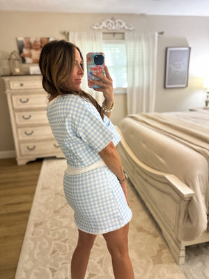 Jeni Gingham Cropped Tee - Blue