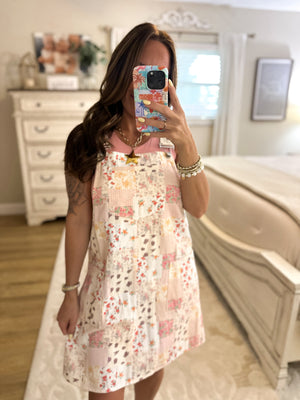 Pickin' Daisies Floral Patchwork Overall Mini Dress