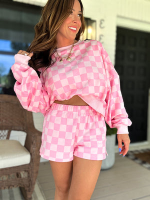 Larissa Checkered Print Shorts - Pink