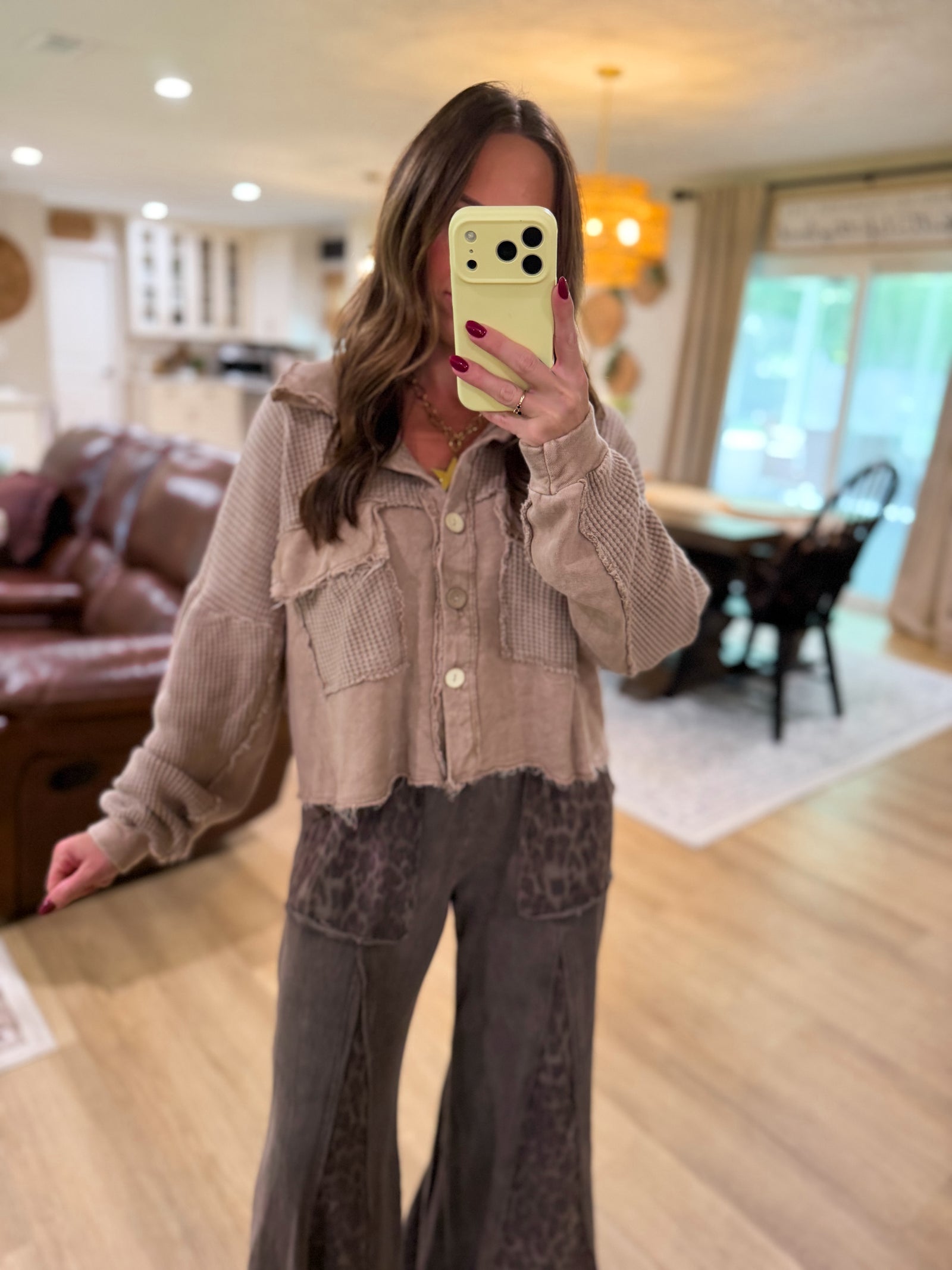 Ellison Mineral Wash Button Shacket - Latte
