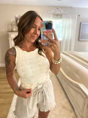Dana Floral Edge Top - Ivory
