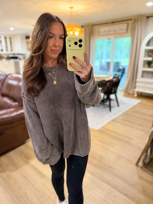 Wendy Washed Ribbed Folded Cuff Knit Sweater