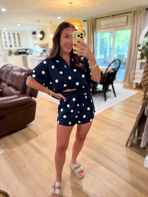 Eddie Polka Dot High Waisted Shorts - Navy