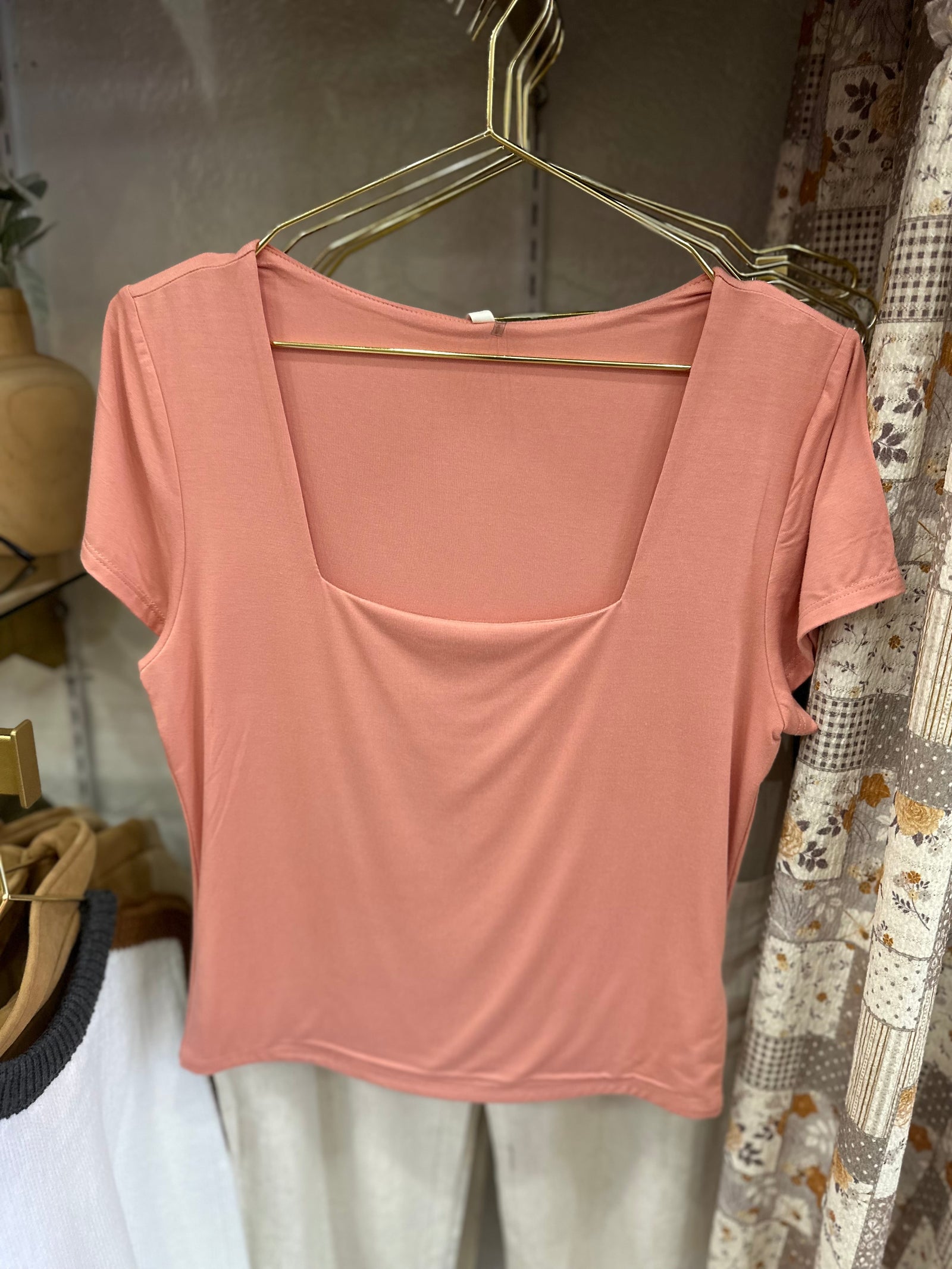 Cut To The Chase Square Neckline Top - Dusty Coral
