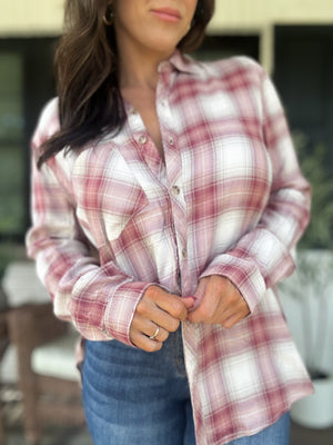 Can't Live Without You Flannel Top- Wine