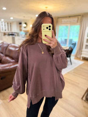 Jonnie Oversized Stone Washed Pullover - Brown