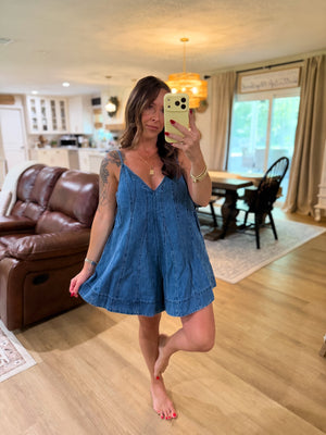 Camden Denim Flare Romper - Dark Denim