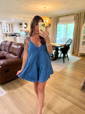 Camden Denim Flare Romper - Dark Denim