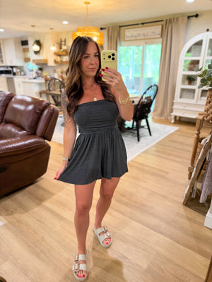 No Worries Strapless Romper - Charcoal
