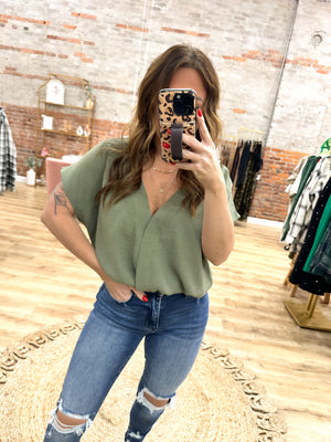Seal The Deal Blouse Bodysuit - Olive