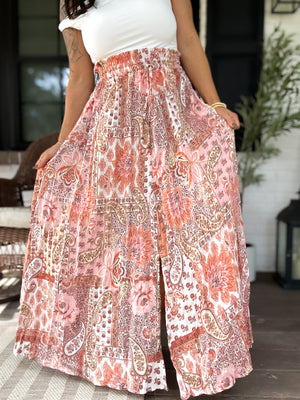 Living Carefree Maxi Skirt -Ivory Pink