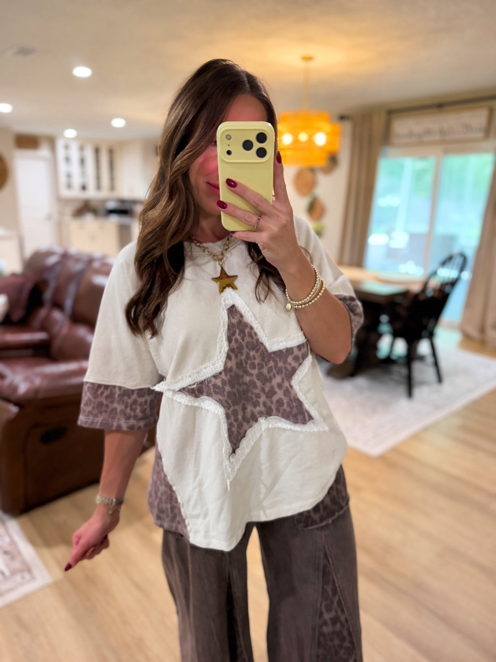 Kyleigh Leopard Lace Star Top - Ivory