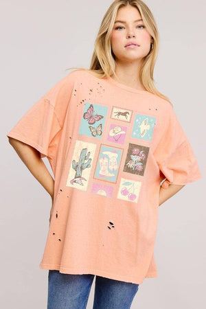 Western Collage Distressed Oversized Seamless Tee