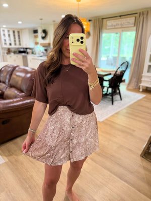 Andi Printed Button Up Skirt - Cocoa