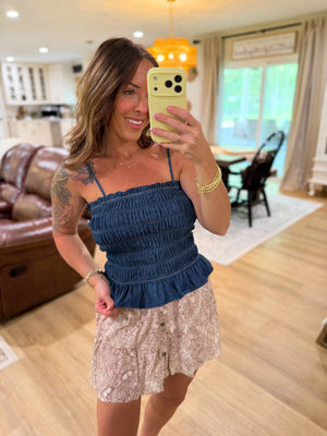 Millie Smocked Chambray Top - Dark