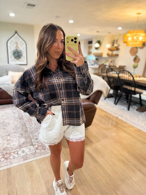 Noel Boxy Fit Plaid Button Down - Black