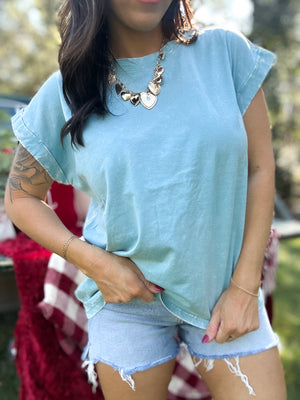 DOORBUSTER - Dani Acid Washed Tee - Dusty Teal